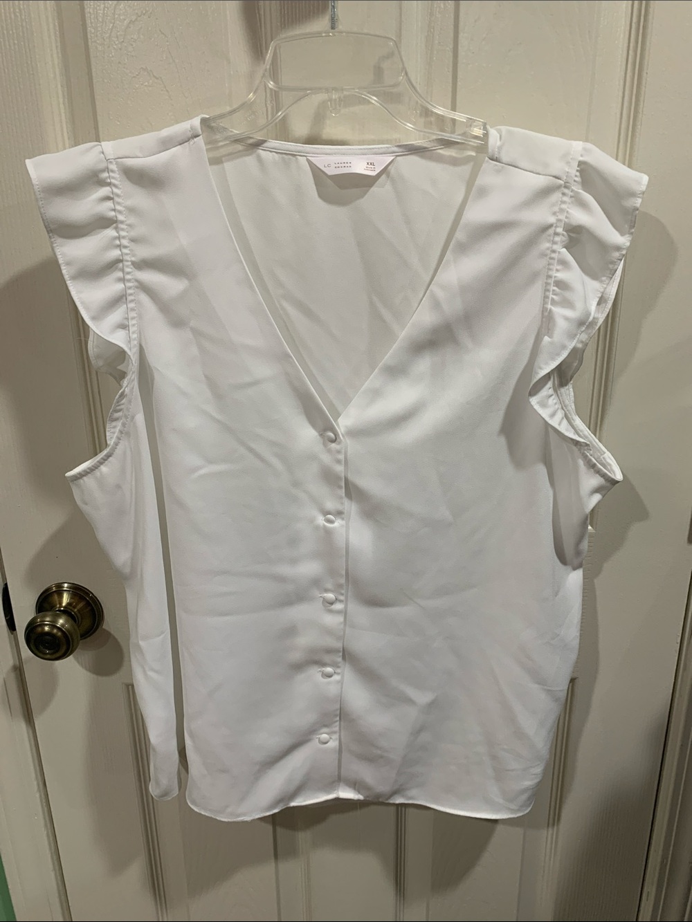 LC Lauren Conrad White Ruffle Sleeve Button Blouse